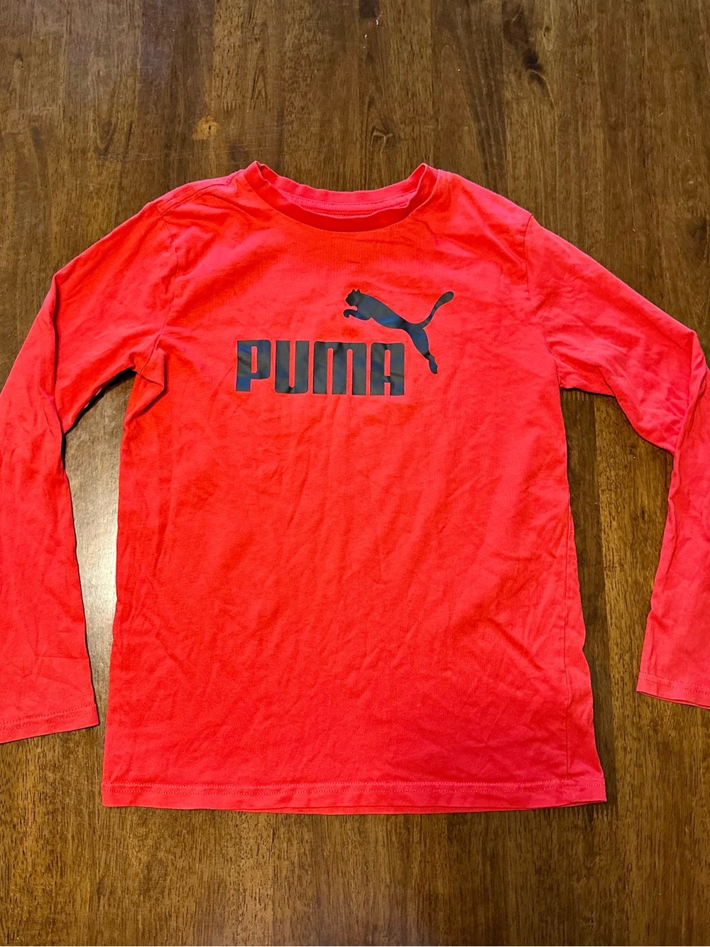 Puma Long Sleeve Logo Tee in Bright Red with Black Print